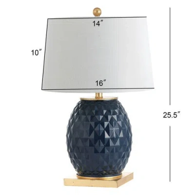 Jonathan Y Diamond 25.5" Led Glass/metal Table Lamp In Navy/gold