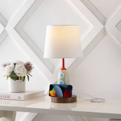 Jonathan Y Houston 17.5" Coastal Style Iron/resin Rocket Led Kids' Table Lamp With Phone Stand And U In Multi-color