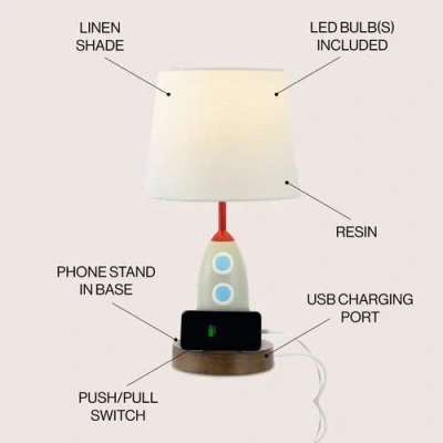 Jonathan Y Houston 17.5" Coastal Style Iron/resin Rocket Led Kids' Table Lamp With Phone Stand And U In Multi-color
