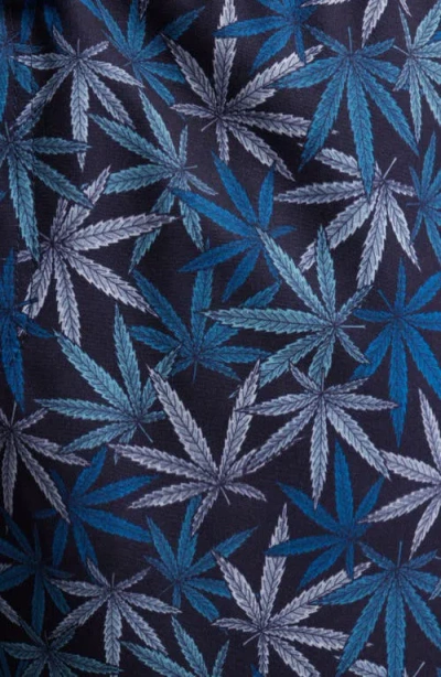 Stone Rose Leaf Print Swim Trunks In Navy