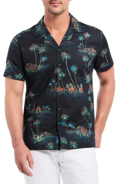 Robert Graham Kauai Tropical Print Cotton Camp Shirt In Black