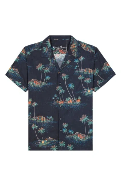 Robert Graham Kauai Tropical Print Cotton Camp Shirt In Black