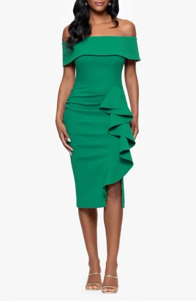 Betsy & Adam Off The Shoulder Scuba Sheath Dress In Green