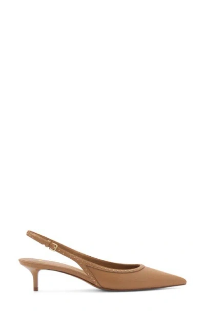 Mango Stud Pointed Toe Kitten Heel Slingback Pump In Medium Brown