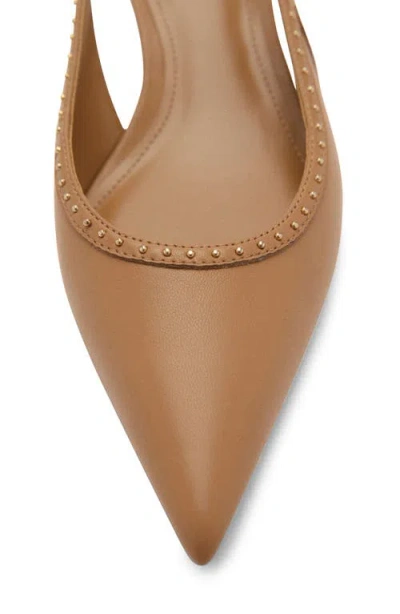 Mango Stud Pointed Toe Kitten Heel Slingback Pump In Medium Brown