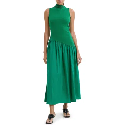 Marcella Hutton Sleeveless Mixed Media Maxi Dress In Grass Green