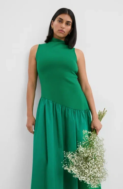 Marcella Hutton Sleeveless Mixed Media Maxi Dress In Grass Green