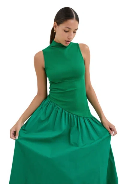 Marcella Hutton Sleeveless Mixed Media Maxi Dress In Grass Green