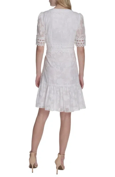 Eliza J Short Sleeve Floral Burnout Shirtdress In White