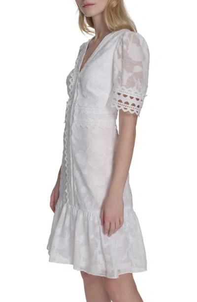 Eliza J Short Sleeve Floral Burnout Shirtdress In White