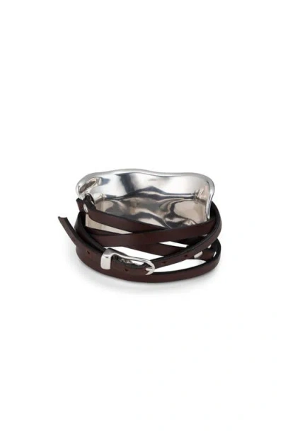 Unode50 Sterling Silver-plated Bracelet With Leather Straps In Brown