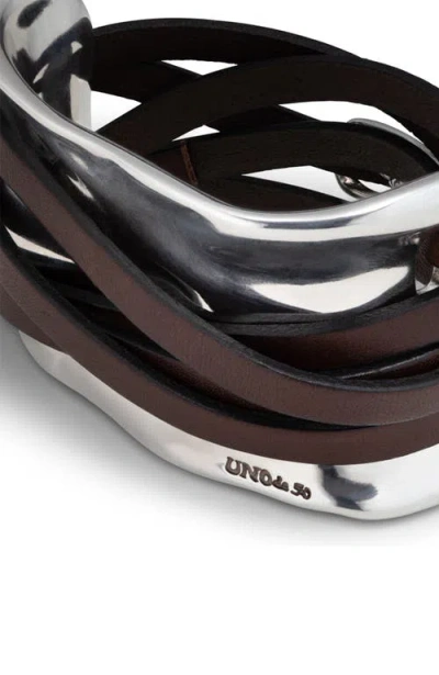 Unode50 Sterling Silver-plated Bracelet With Leather Straps In Brown
