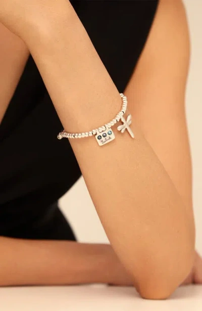 Unode50 Sterling Silver Plated Elastic Beaded Bracelet In Metallic