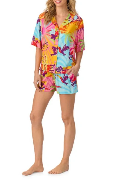 Room Service Pjs Print Short Pajamas In Orange Multi Pattern