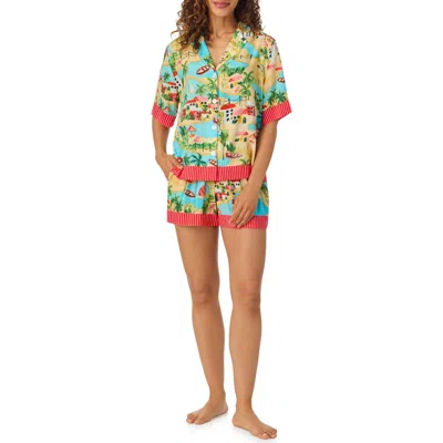 Room Service Pjs Print Short Pajamas In Aqua Multi