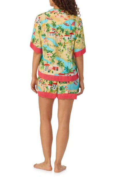Room Service Pjs Print Short Pajamas In Aqua Multi