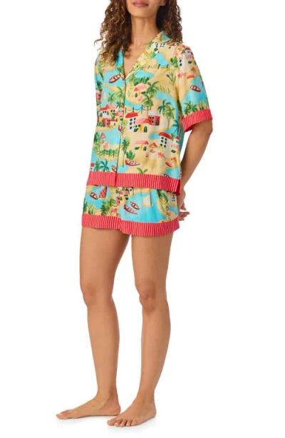 Room Service Pjs Print Short Pajamas In Aqua Multi
