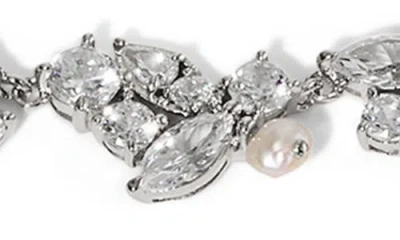 Nadri Ravish Laurel Cubic Zirconia & Cultured Purl Collar Necklace In Rhodium