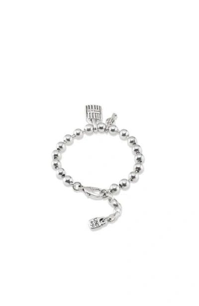 Unode50 Sterling Silver-plated Beaded Bracelet With A Padlock And Key Charms In Silver