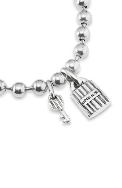 Unode50 Sterling Silver-plated Beaded Bracelet With A Padlock And Key Charms In Silver