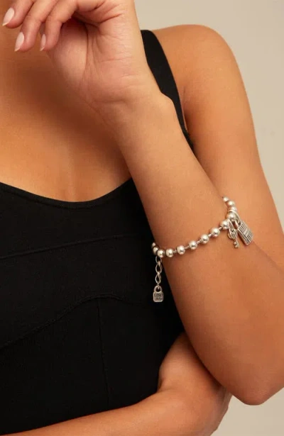 Unode50 Sterling Silver-plated Beaded Bracelet With A Padlock And Key Charms In Silver