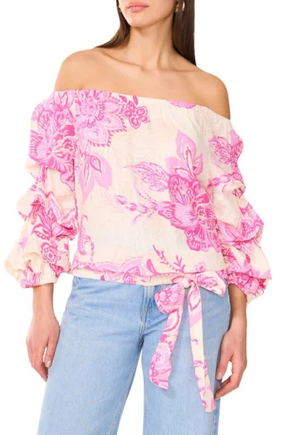 Vince Camuto Off-the-shoulder Linen-blend Blouse In Pink Orchid
