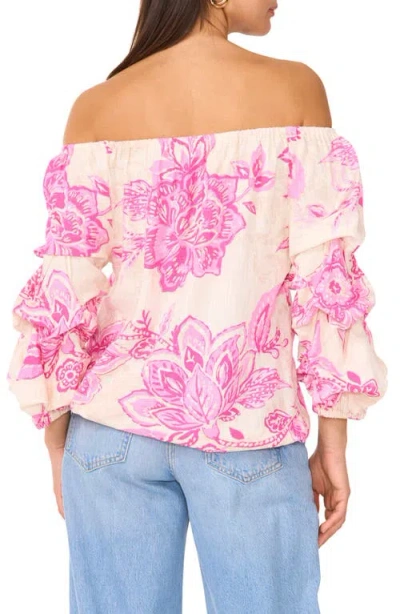 Vince Camuto Off-the-shoulder Linen-blend Blouse In Pink Orchid