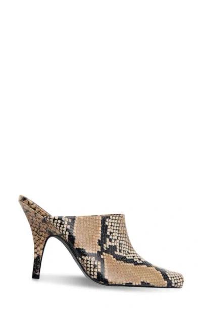 Mango Snakeskin Print Heeled Mule In Beige