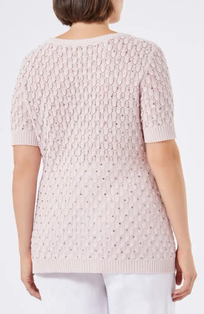 Marina Rinaldi Nerone Crystal Embellished Short Sleeve Sweater In Pink