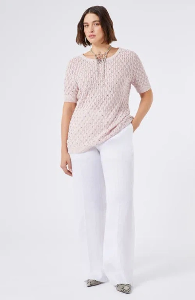 Marina Rinaldi Nerone Crystal Embellished Short Sleeve Sweater In Pink