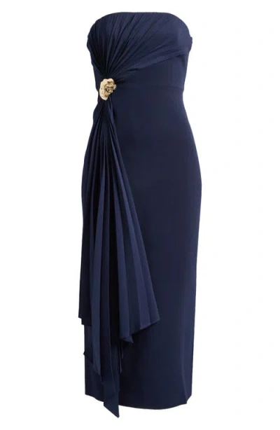 Acler Whitnell Strapless Draped Cocktail Dress In Navy