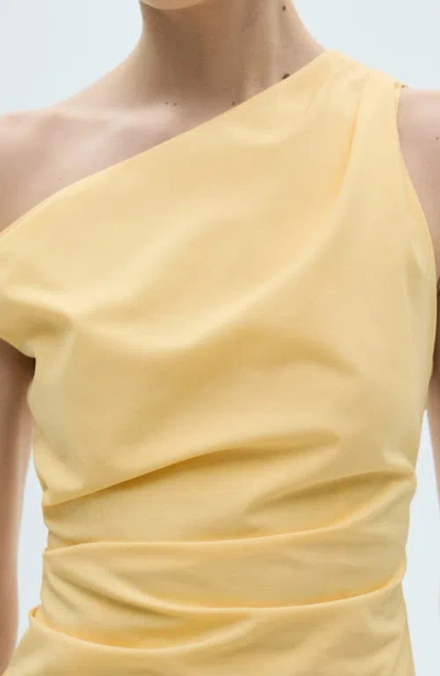 Mango Asymmetric Neck Draped Midi Dress In Yellow