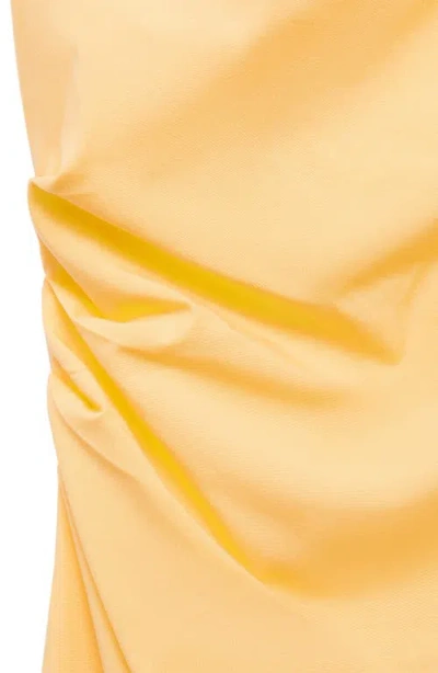 Mango Asymmetric Neck Draped Midi Dress In Yellow