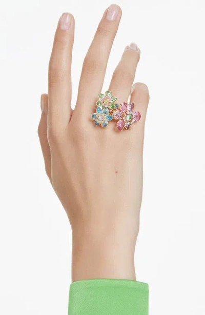 Swarovski Idyllia Triple Crystal Flower Cocktail Ring In Multicolored