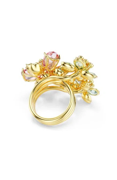 Swarovski Idyllia Triple Crystal Flower Cocktail Ring In Multicolored