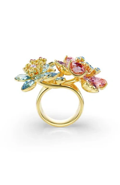Swarovski Idyllia Triple Crystal Flower Cocktail Ring In Multicolored