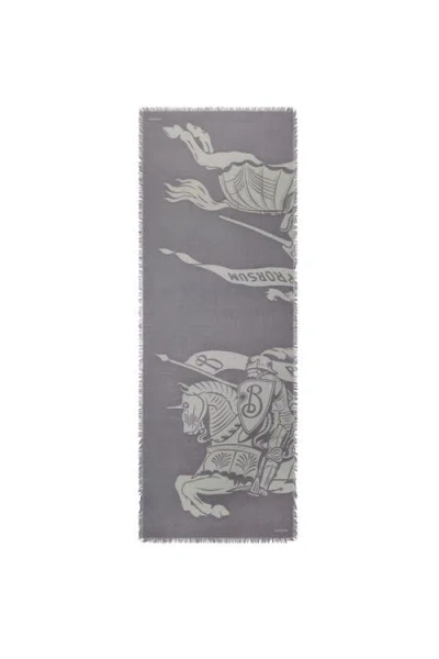 Burberry Wide Ekd Wool Scarf In Mist