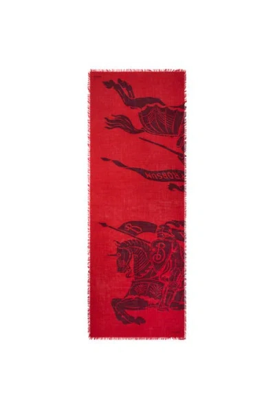 Burberry Wide Ekd Wool Scarf In Oxblood