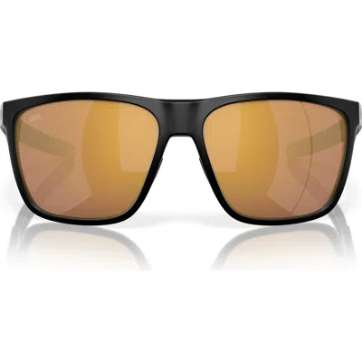 Costa Del Mar 59mm Polarized Square Sunglasses In Matte Black/gold Mirror