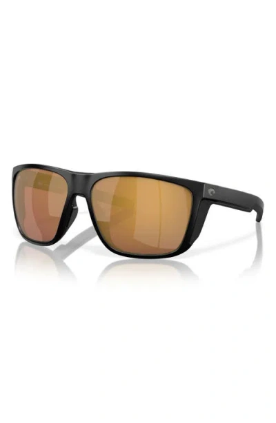 Costa Del Mar 59mm Polarized Square Sunglasses In Matte Black/gold Mirror