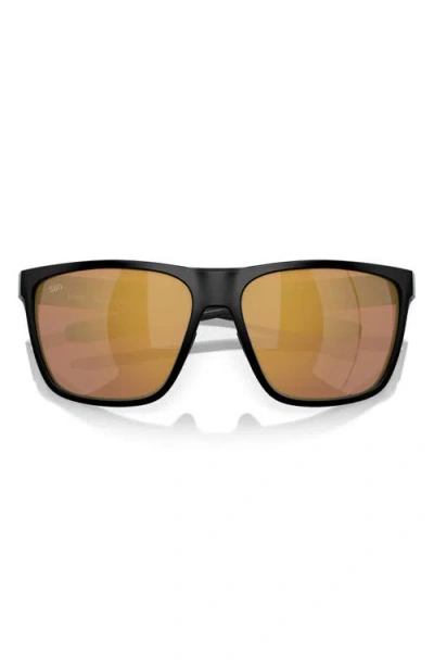 Costa Del Mar 59mm Polarized Square Sunglasses In Matte Black/gold Mirror