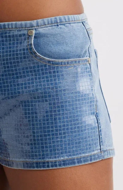 Ptcl Chiara Low Rise Geo Coated Denim Shorts In Medium Wash