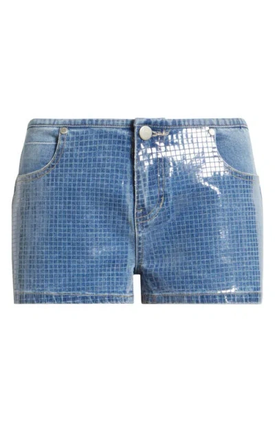 Ptcl Chiara Low Rise Geo Coated Denim Shorts In Medium Wash
