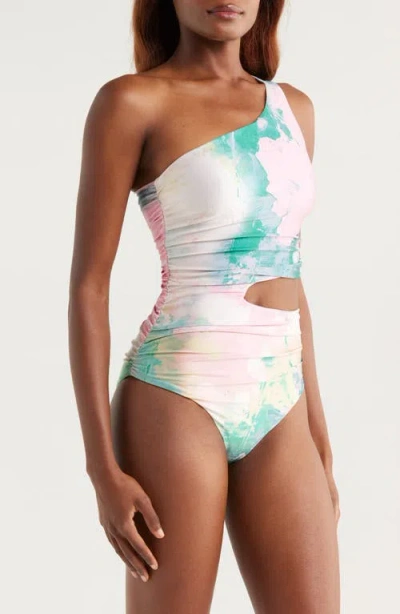 Boamar Kira Side Cutout One-shoulder One-piece Swimsuit In Pink Multi