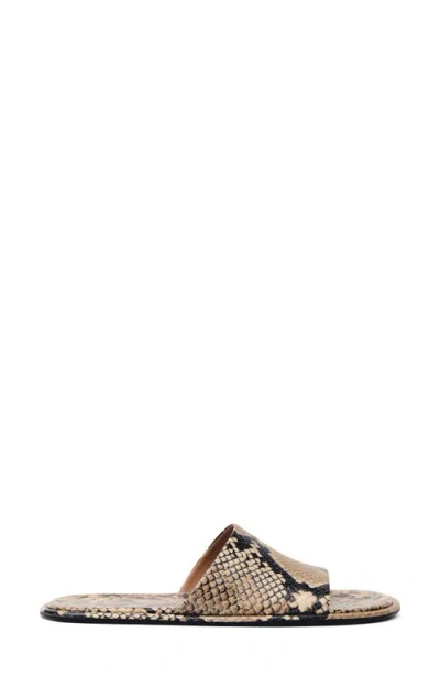 Mango Snake Embossed Slide Sandal In Beige