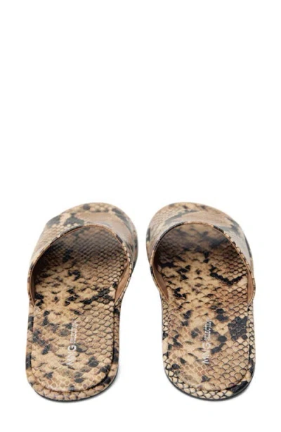 Mango Snake Embossed Slide Sandal In Beige