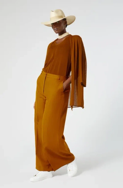 Marina Rinaldi Enigma Wide Leg Pants In Brown Orange