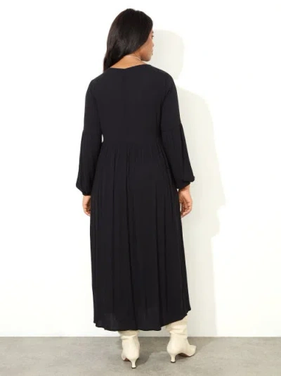 Live Unlimited Long Sleeve Embroidered Crinkle Dress In Black