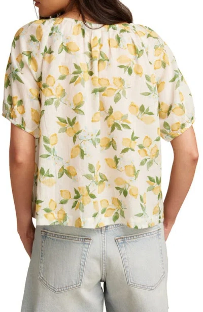 Lucky Brand Pleated Babydoll Top In Lemon Multi