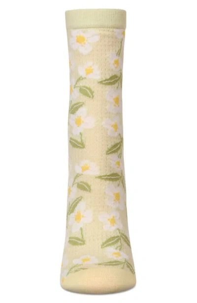 Memoi Daisy Pointelle Crew Socks In Mint